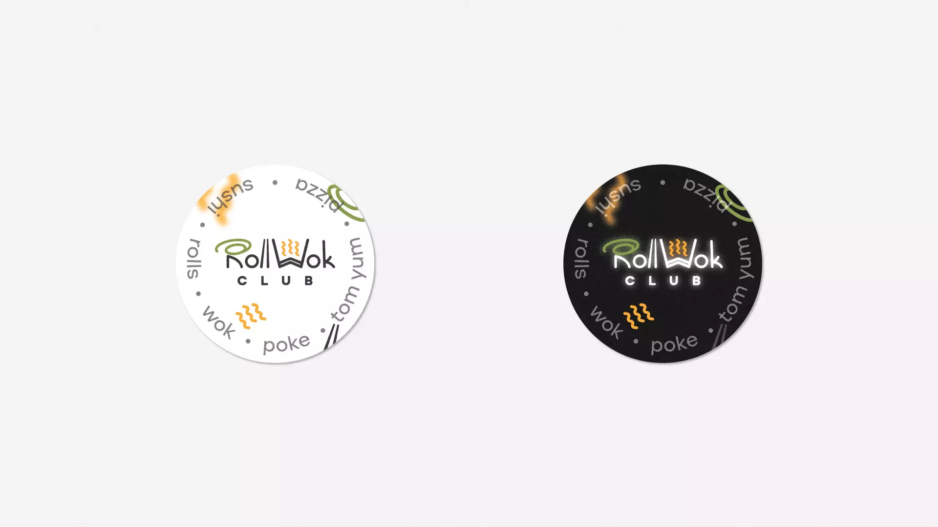 Разработка наклеек для суши-бара «Roll Wok Club» в Оренбурге